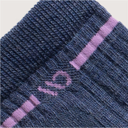 Detail featuring a Lavender logo and stripe around the cuff--Denim