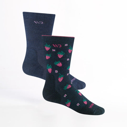 bundle image of the 9504 solid crew in denim and the 9510 strawberry patch in eclipse