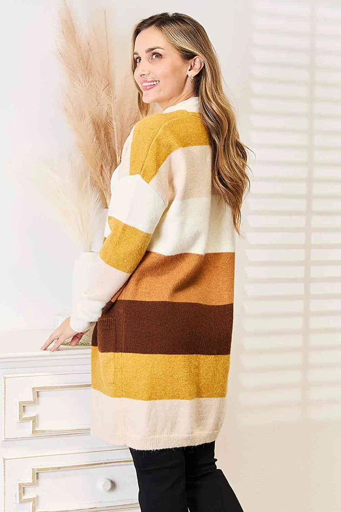Woven Right Color Block Dropped Shoulder Cardigan with Pockets – Trendy & Comfortable Style Trendsi